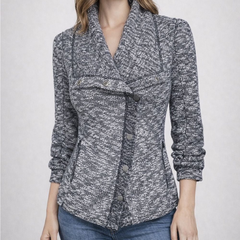 Saturday Sunday Blue White Marled Knit Academia Tennis Prep Women's Jacket Sz S